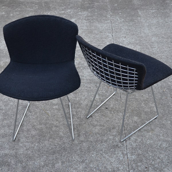 Vintage Bertoia Side Chairs with Full Cover Black Upholstery by Harry Bertoia for Knoll - Pair