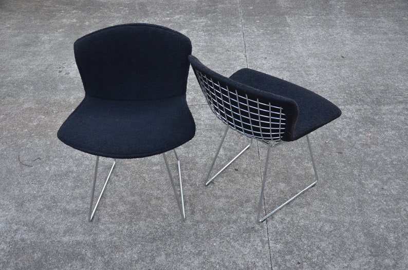 Vintage Bertoia Side Chairs with Full Cover Black Upholstery by Harry Bertoia for Knoll Pair image 1