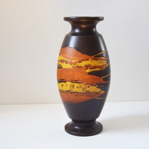 Mid-Century Royal Haeger Drip Glaze Earth Wrap 13.5 Vase in Brown with Yellow and Orange image 1