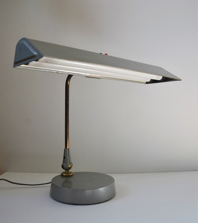 Vintage Mid-Century Industrial Fluorescent Tanker Arc Desk Lamp image 2