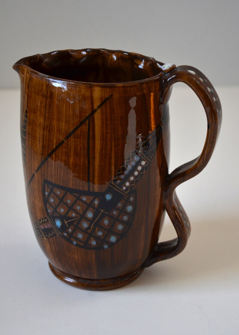 Vintage Italian Modern Pottery Pitcher with Fish Motif, attributed to Fratelli Fanciullacci image 3