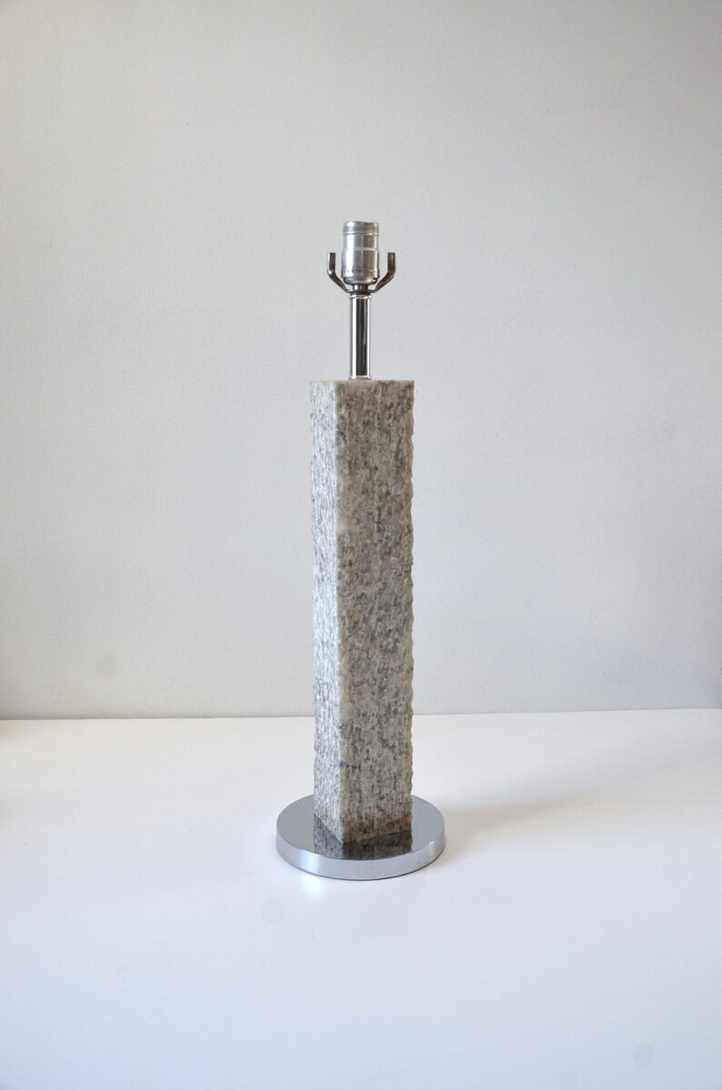 Vintage Modernist White Carrara Marble Table Lamp with Carved Surface, in the manner of Walter Von Nessen image 1