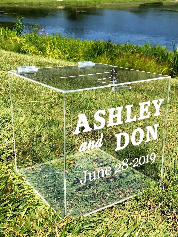 Clear Personalized Acrylic Card Box I Wedding Card Box with Lock