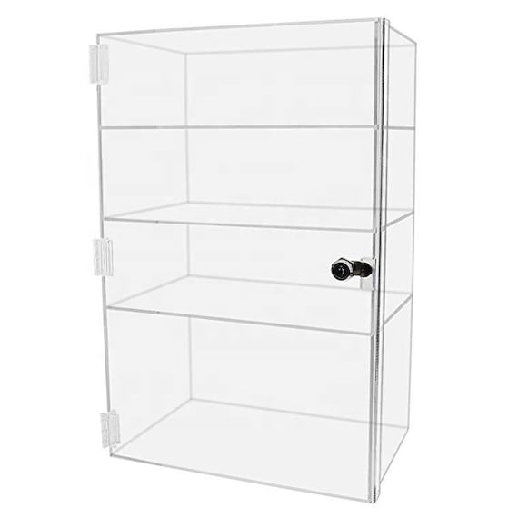 Clear Cabinet Acrylic Display Removable Shelf Case Plexiglass Showcase with  Lock and Key Transparent