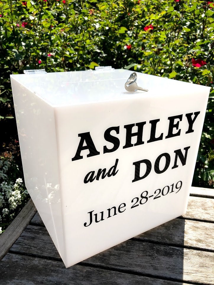 white personalized acrylic card box i wedding card box