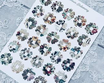 Può includere: Un foglio di 48 adesivi floreali in stile vintage. Gli adesivi sono di vari colori e motivi, e sono tutti a forma di fiori. Gli adesivi sono perfetti per aggiungere un tocco di fascino vintage ai tuoi lavoretti, diari e altri progetti.