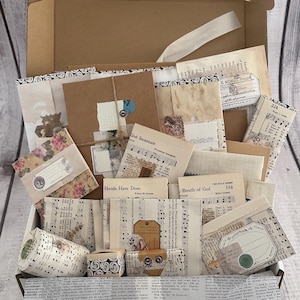 Objetos vintage exclusivos para diários de sucata | Pacote de materiais para artesanato aleatório | Caixa misteriosa de objetos vintage | Caixa surpresa para materiais de artesanato