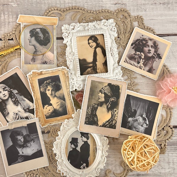 Vintage lady photo ephemera journal set. Junk journal ladies photo cards, photo cluster, scrapbook supplies, vintage ephemera cards.