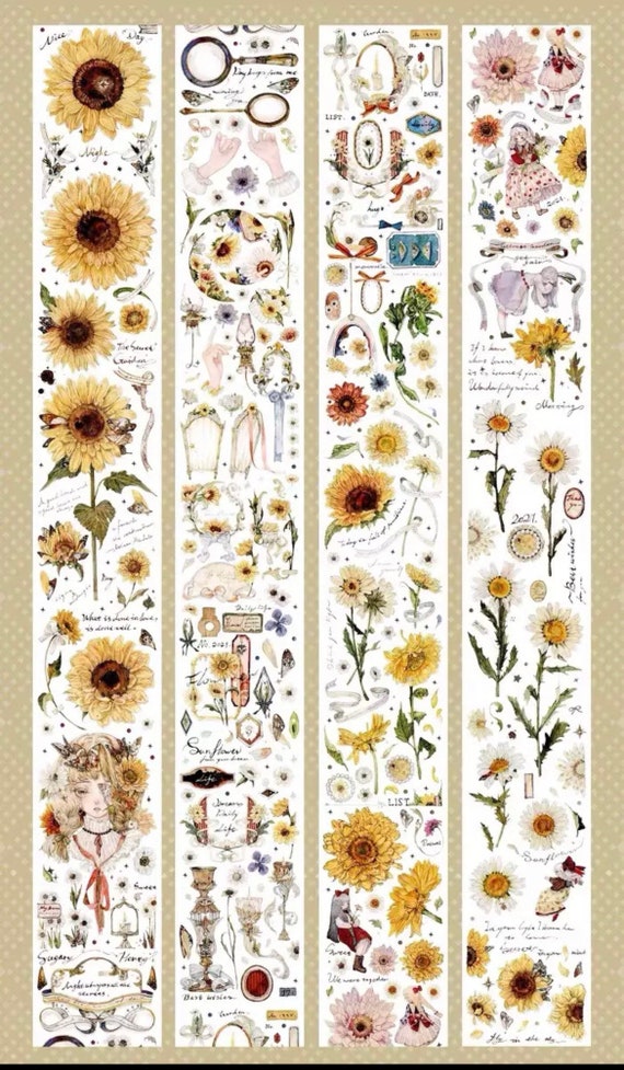 Sunflower PET Tape for Junk Journal Journal PET Tape Sticker for Planner  Flower Sticker for Scrapbooking Floral Sticker for Card Makring 