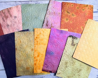 Mystery multicolored and embossed Tea Dyed 4” x 5.5” Paper for junk journal | Journaling Scrapbooking Crafts Ephemera | Tea dyed paper set