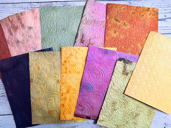 Embossed Tea Stained Junk Journal Paper, Handmade Textured Vintage Collage Paper, Floral Embossed Paper Pack, Tea Dyed Ephemera Pages