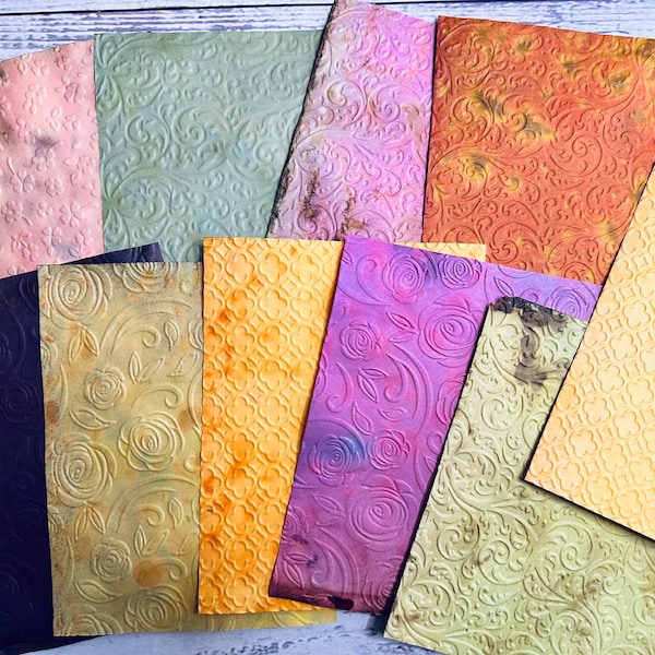 Mystery multicolored and embossed Tea Dyed 4” x 5.5” Paper for junk journal | Journaling Scrapbooking Crafts Ephemera | Tea dyed paper set