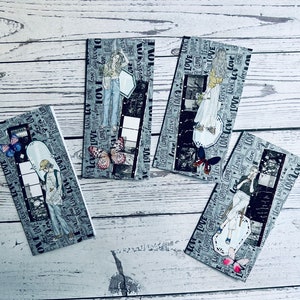 Handmade Junk Journal Ephemera Bookmarks | Vintage Themed Bookmarks For Scrapbook | Embellished Bookmark Journal Tag | A Set of 4 Tags