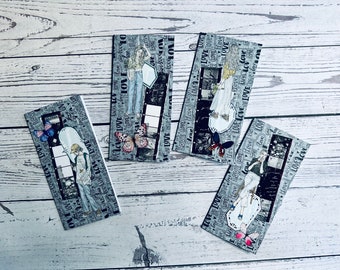 Handmade Junk Journal Ephemera Bookmarks | Vintage Themed Bookmarks For Scrapbook | Embellished Bookmark Journal Tag | A Set of 4 Tags