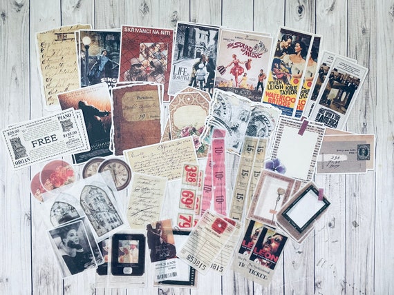 60 Sheets of Junk Journal Ephemera Paper and Sticker Kit. Journal Ephemera,  Scrapbook Supplies, Junk Journal Supplies. 