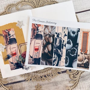 Vintage photo and flower ephemera thick strips stickers for junk journaling. Photo ephemera paper sticker for journaling, and scrapbook.