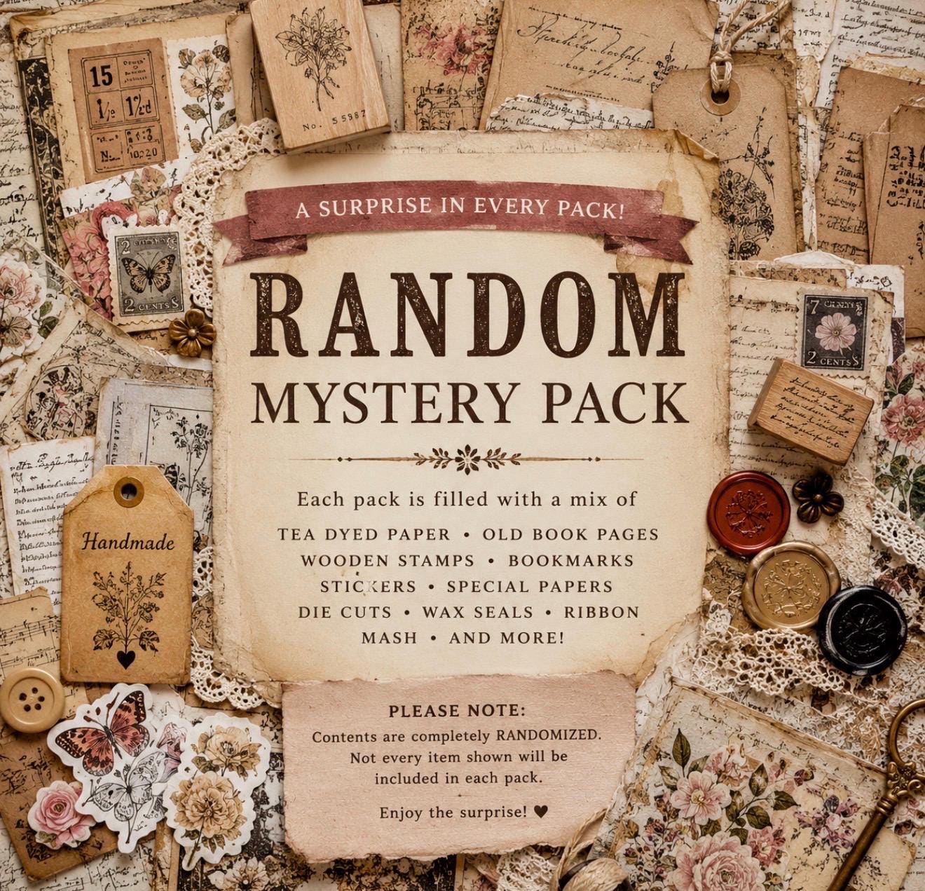 Mystery Ephemera Grab Bag for Junk Journals, Scrapbooking