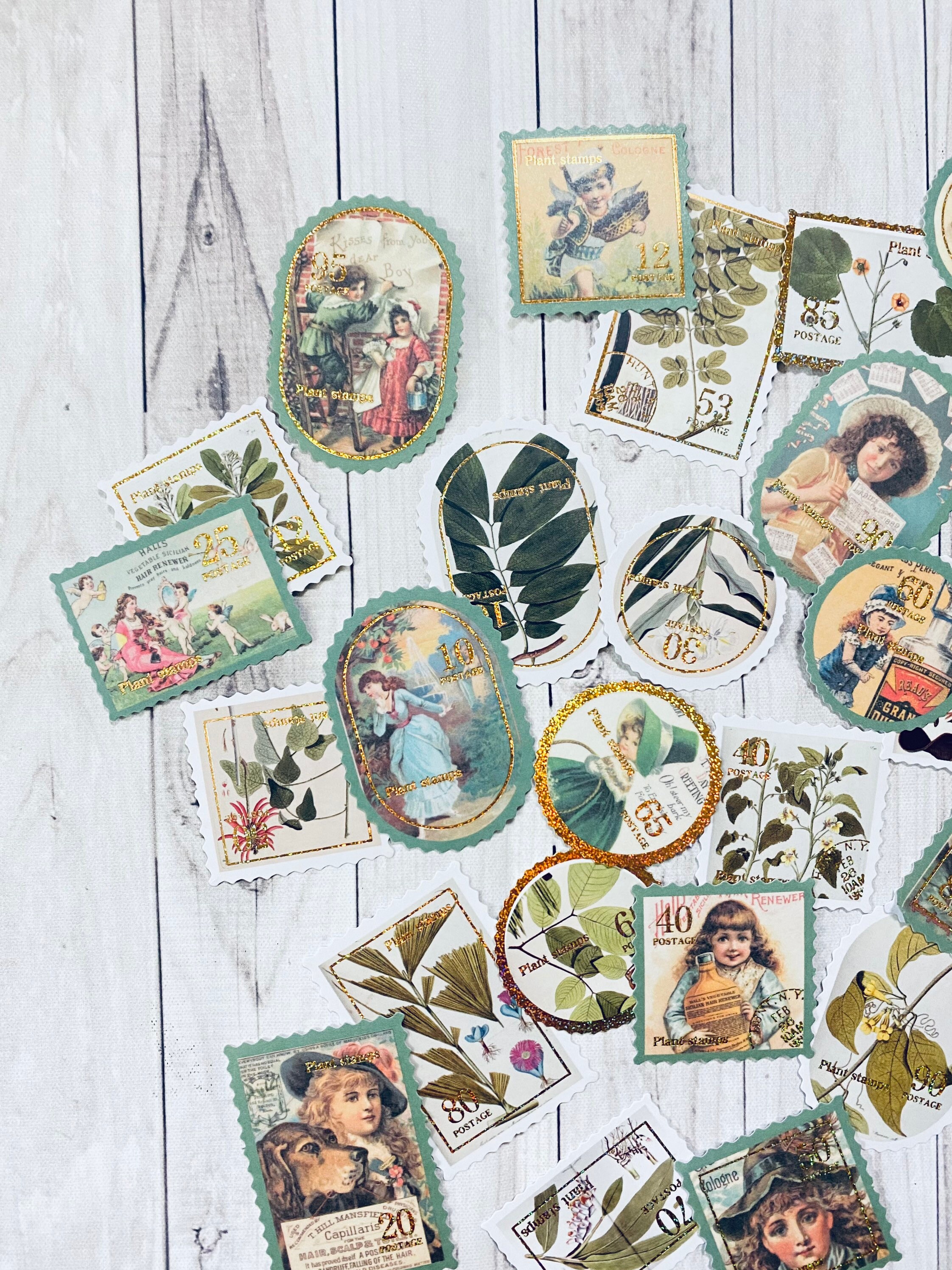 junk journal vintage themed stamp stickers a lot of 30 etsy