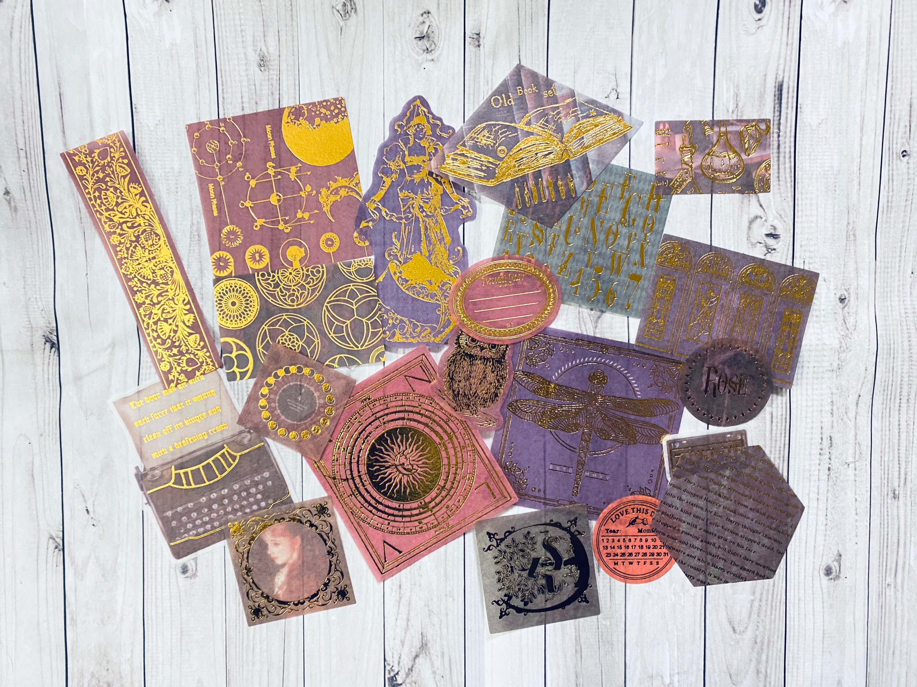 Junk journal Ephemera washi stickers. A lot of 20 gold foiled washi s…