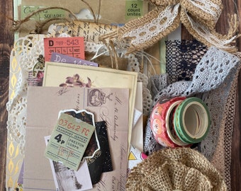 Mystery Ephemera Grab Bag für Junk Journals, Scrapbooking & Collage, verschiedene Papiere, Aufkleber und Bastelbedarf