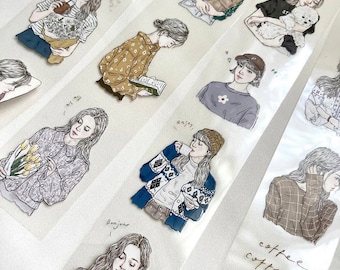 Girl Illustration PET Tape No.16: Scrapbook Journaling Sticker