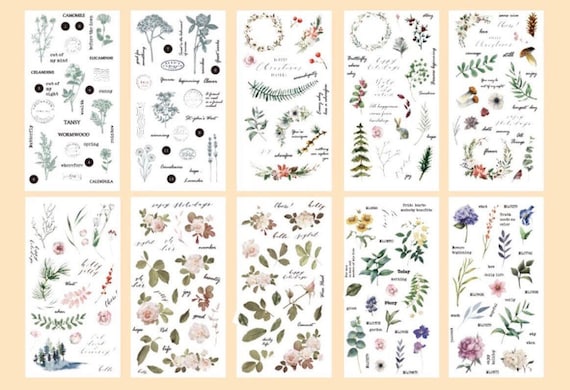 A Book of 20 Sheets of Junk Journal Botanical Stickers. Journal