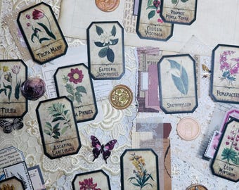 Vintage Floral Washi Paper Stickers: Botanical Scrapbook Decals