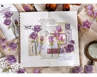 Purple Rose PET Stickers: Scrapbook Journal Embellishments (10 Piece)