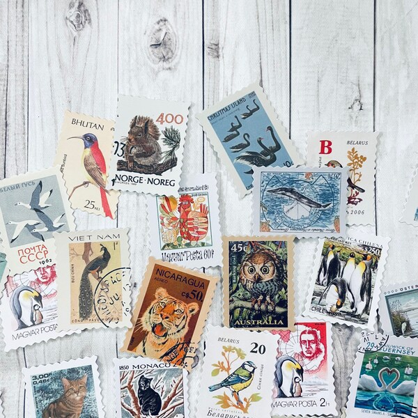 A lot of 46 vintage themed faux postage stamps for junk journal. Happy mail faux postage, scrapbook supplies, journaling supplies.