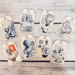 étiquettes éphémères de sculpture vintage pour journal indésirable. Étiquettes éphémères pour statues, étiquettes éphémères de sculpture, fournitures de scrapbooking, étiquette de journal | 8 étiquettes