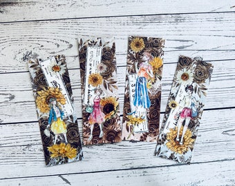 A set of 4 collage journal paper snippet for junk journaling. Journal bookmarks, handmade bookmarks, and Sunflower ephemera.