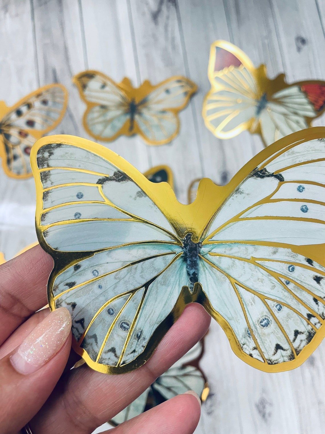A lot of 10 big gold foiled butterfly vinyl stickers. | Etsy