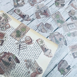 A set of 30 pieces leaves with journal aesthetics washi stickers for junk journaling, collage journaling, and scrapbooking.