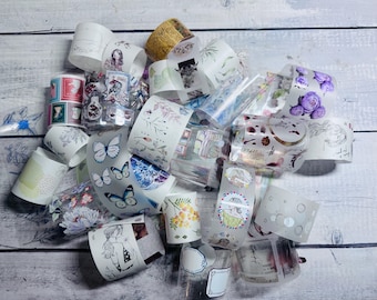 Junk Journal Random Washi And PET Sample Stickers  | Mystery Stickers Pack | Random Picks Stickers | Ephemera Stickers | 25 Strips Stickers