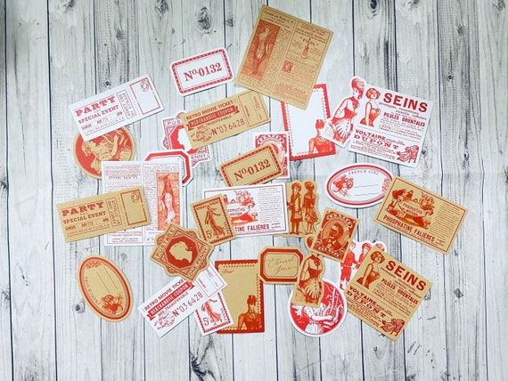 30 Vintage Themed Junk Journal Paper Stickers. Vintage Themed Stickers,  Scrapbook Stickers, Journal Stickers, Scrapbook Supplies, Stickers. 