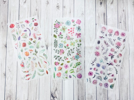 A Lot of 3 Sheets Botanical Floral Washi Stickers for Junk Journal. Washi  Stickers,flower Sticker , Scrapbook Supplies, Journaling Supplies. 