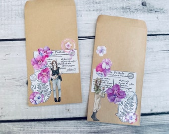 Handmade Stamping Ephemera Envelopes: Junk Journal Embellishment (Set of 2)