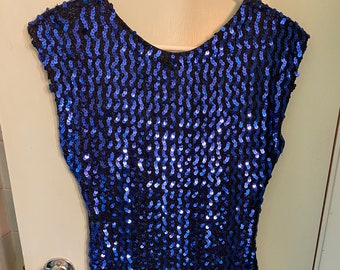 Vintage 1980s Glenrob Made in USA Sequined Dress Blue Prom Sparkly Size 6 or 8 Formal Dance Good Condition Clean Unique 80s Cute