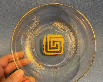 Vintage 7 inch Retro Gold Speckle Splatter Glas Snack Teller Bowl Aschenbecher Barware Geometrisches Design Blattgold 50er 60er Mid Century Cool
