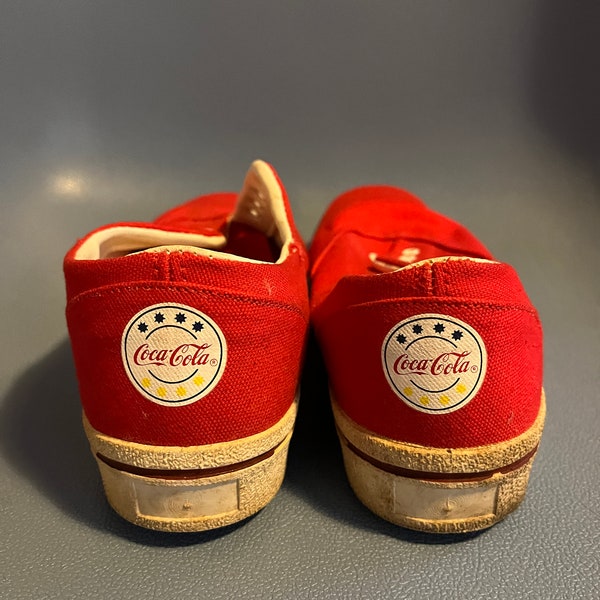 Vintage 1980s 1990s Keds Style Coca-Cola Licensed Canvas Red Sneakers Shoes Slip-ons Slides Collectible Rare 10.5 inches Unisex Unique