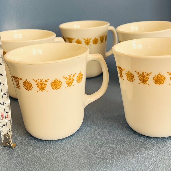 Vintage Pyrex Corning Butterfly Gold Coffee Cups D Handle 4 inches Milk Glass Collectible Replacement Set of 2 OR Buy One 70s 80s Christmas