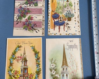 Vintage Unused Sunshine Line Religious Greeting Cards Embossed Glitter Set of 4 Support Sympathy Grieving Midcentury Modern MCM Collage