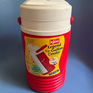 May include: Red and white Igloo Legend 1/2-Gallon Cooler with a flip-up spout for pouring or sipping. The cooler has a lid gasket that prevents leaks. It's for keeps.