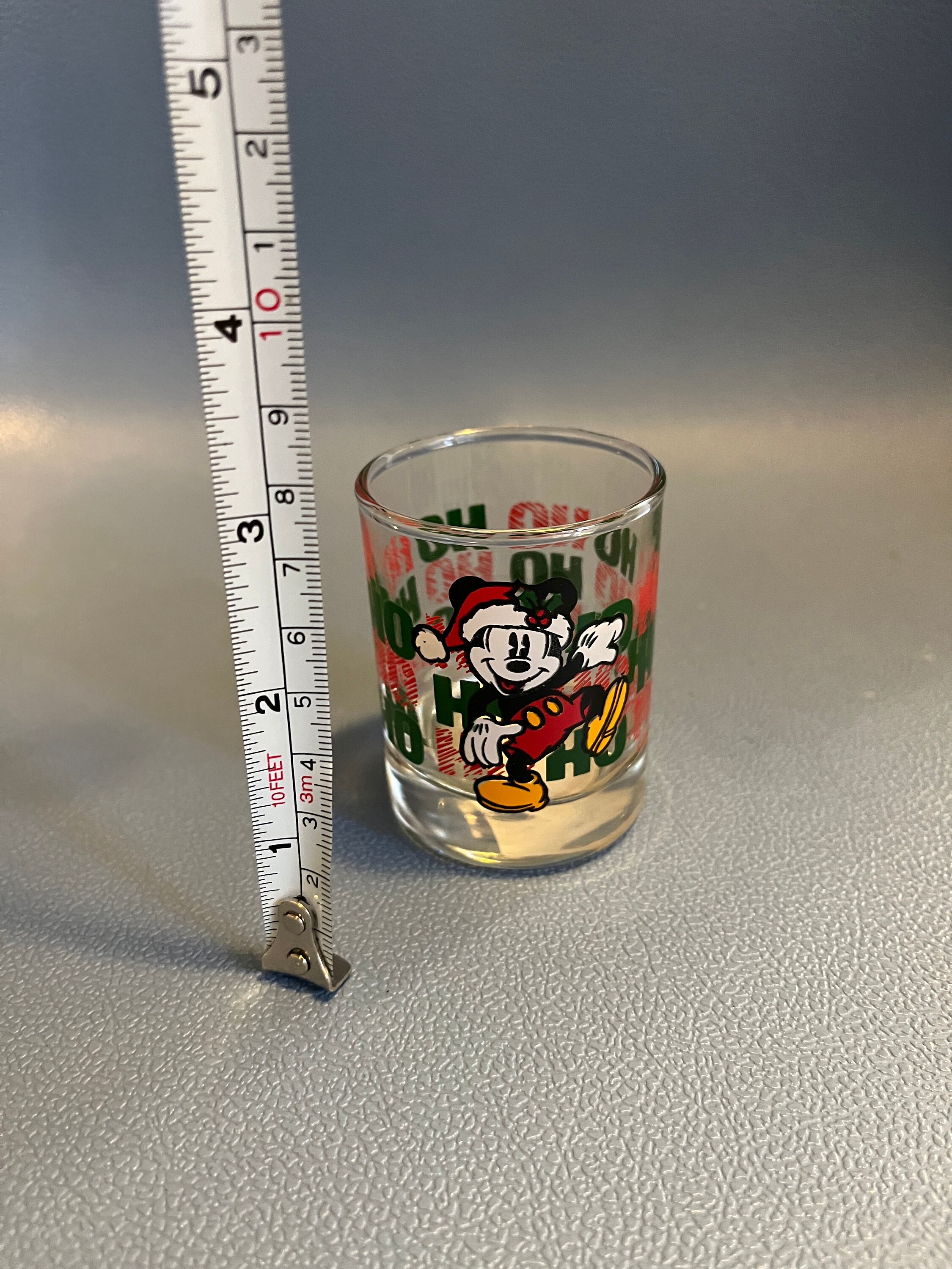 MICKEY MOUSE DISNEY TALL SHOT GLASS WITH BLUE BOTTOM - 4 TALL - NEW