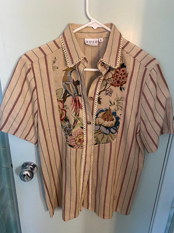 Vintage 1970s 1980s Russ Made in USA Size 8 Blouse