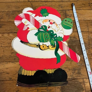 Vintage Santa Claus Xmas Candy Cane 1980s Christmas Cardboard Die Cut Decoration Peck Eureka Beistle Collectible Decoration Good Condition