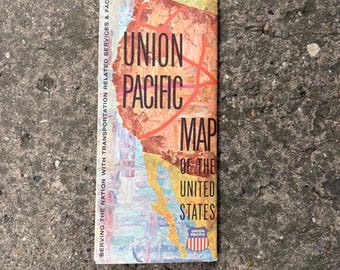 Rare Vintage 1971 Union Pacific Railroad UP Folding Map of USA Great Graphics Train Enthusiast Advertising 1970s Display Piece Railroading