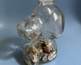 ヴィンテージ スヌーピー 貯金箱 ピーナッツ ガラス アンカーホッ