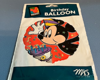 Vintage NOS ongebruikt verzegeld 1997 Mickey Mouse Unlimited M & D Industries heliumballon verjaardag Mickey kaarsjes uitblazen taart collectible