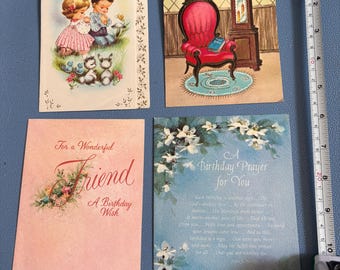 Vintage Unused Sunshine Line Religious Greeting Cards Embossed Glitter Set of 4 Friendship Happy Birthday Midcentury Modern MCM Collage